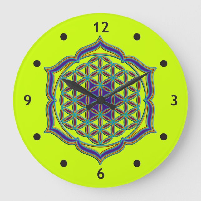 Livets blomma/Blume des Lebens - Lotus Contour Stor Klocka (Framsida)