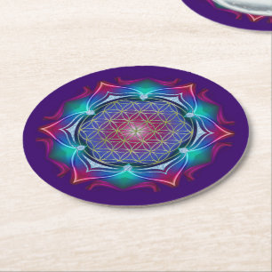 Livets blomma/Blume des Lebens - Mandala IV Underlägg Papper Rund