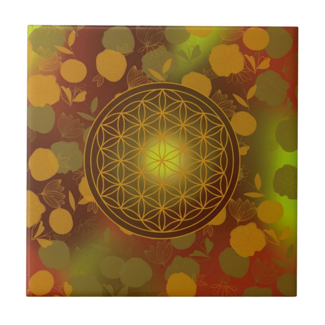 Livets blomma, chakra,zen,helig geometrisk kakelplatta (Framsidan)