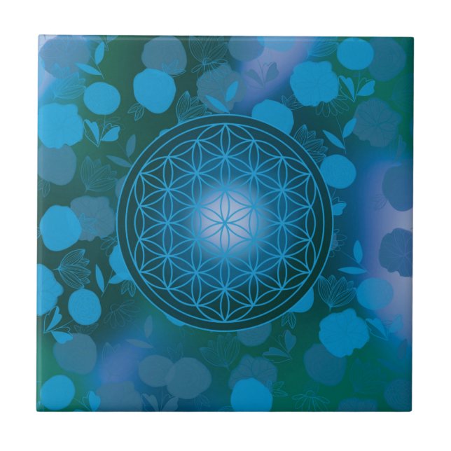 Livets blomma, chakra,zen,helig geometrisk kakelplatta (Framsidan)