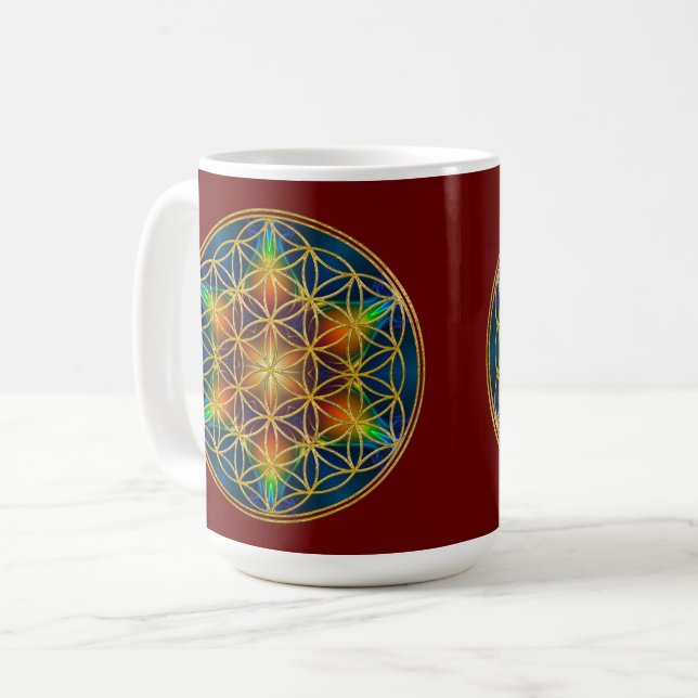 LIVETS BLOMMA - Fraktal blomning 1 Kaffemugg (Framsida vänster)
