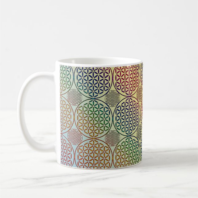 Livets blomma - frimärke grunge mönster 1 kaffemugg (Vänster)