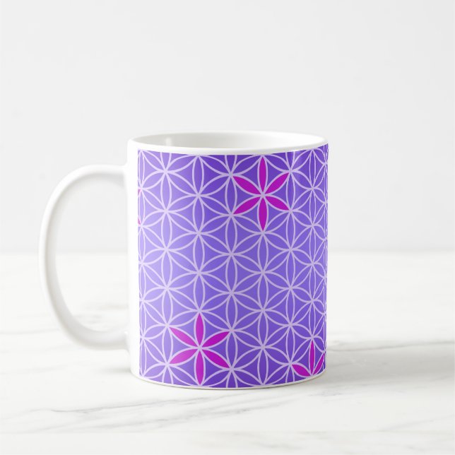 Livets blomma - frimärke sömlös mönster - violett kaffemugg (Vänster)
