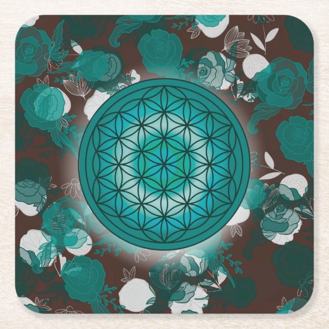livets blomma, helig geometrisk,zen, chakra,   underlägg papper kvadrat (Framsidan)