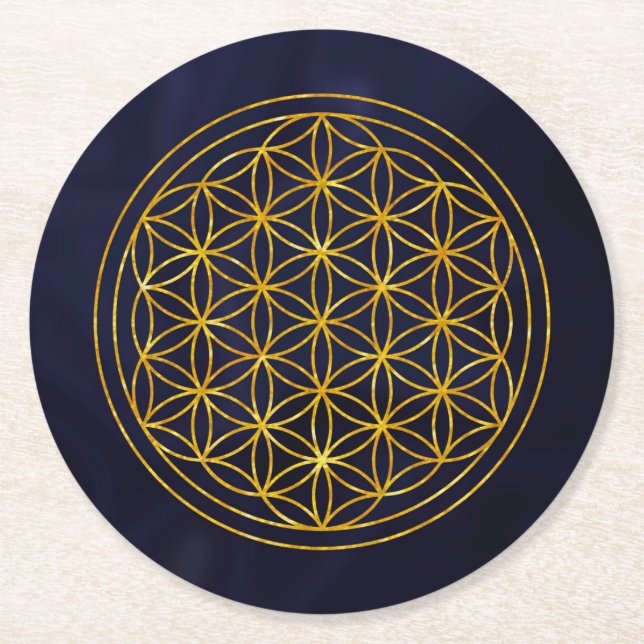livets blomma, helig geometrisk,zen, chakra,  underlägg papper rund (Framsidan)