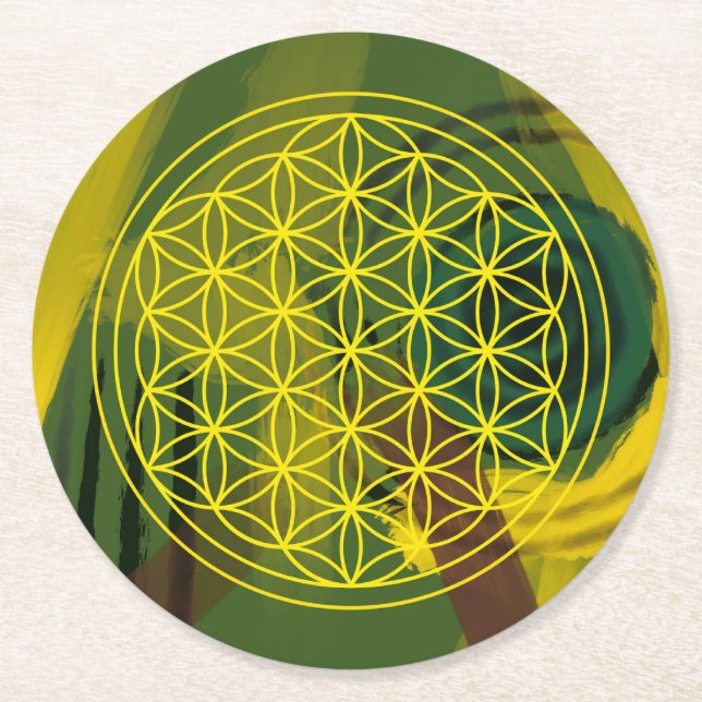 livets blomma, helig geometrisk,zen, chakra,  underlägg papper rund (Framsidan)