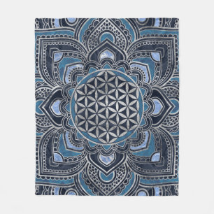 Livets blomma i Lotus - Blue Crystal och Silver Fleecefilt