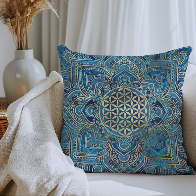 Livets blomma i Lotus - Blue Marble och Guld Kudde (Skapare uppladdad)