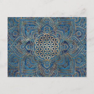 Livets blomma i Lotus - Blue Marble och Guld Vykort