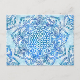 Livets blomma i Lotus - Gentle Himlar Blue Vykort
