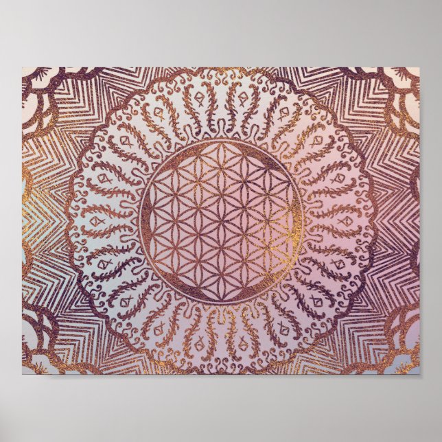 Livets blomma i mandala gentle Pastel glitter Poster (Framsidan)