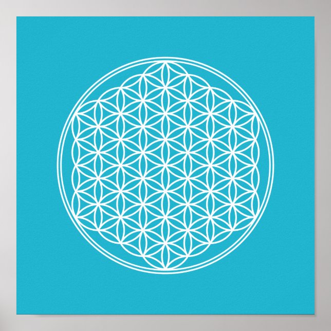 Livets blomma - i vitt - geometriskt mönster poster (Framsidan)