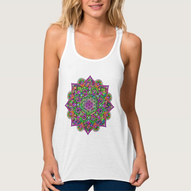 Livets blomma - Indisk Mandala 1 Linne Med Racerback (Framsida)