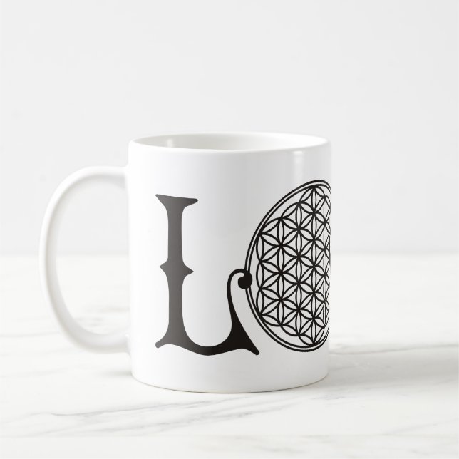 Livets blomma - KÄRLEK-tatuering svart Kaffemugg (Vänster)