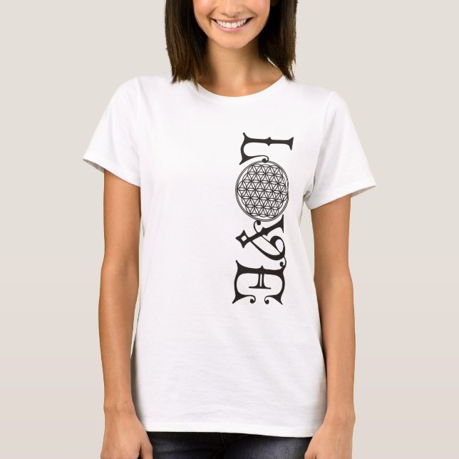 Livets blomma - KÄRLEK-tatuering svart Tee (Framsida)