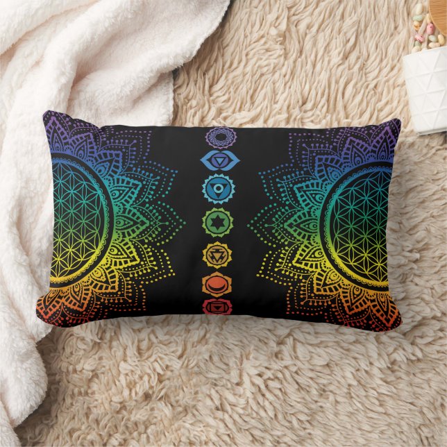 Livets blomma | Mandala | Chakra Pillow Lumbarkudde (Filt)