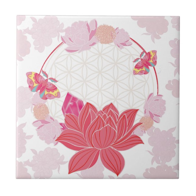 Livets blomma med Lotus Kakelplatta (Framsidan)