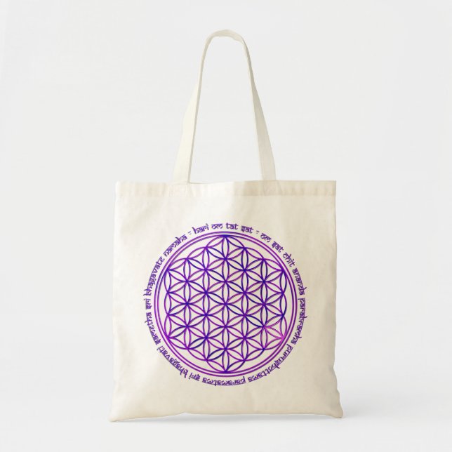 Livets blomma - Moola Mantra - violett Tygkasse (Framsidan)