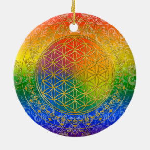 Livets blomma - Ornament Rainbow guld