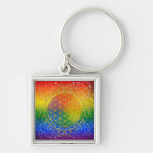 Livets blomma - Ornament Rainbow guld Fyrkantig Silverfärgad Nyckelring