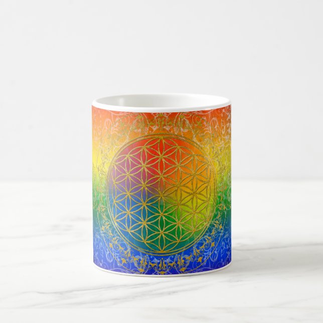 Livets blomma - Ornament Rainbow guld Kaffemugg (Center)