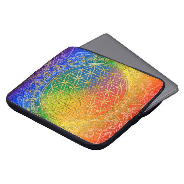 Livets blomma - Ornament Rainbow guld Laptop Fodral (Framsida topp)