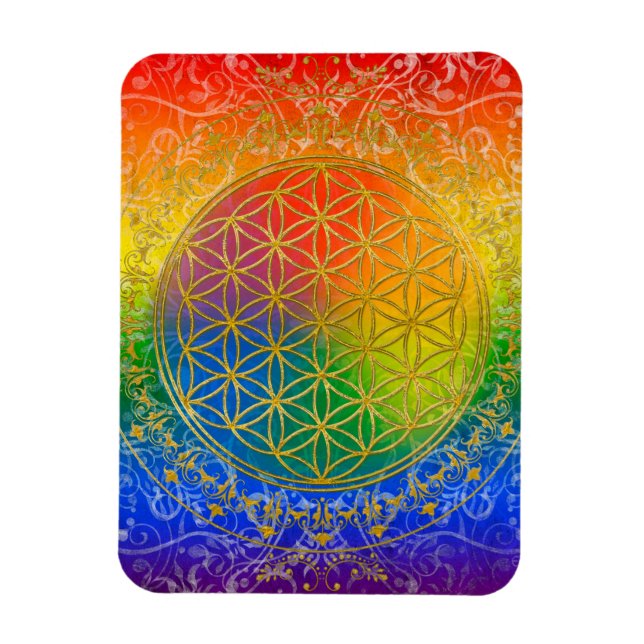 Livets blomma - Ornament Rainbow guld Magnet (Vertikal)