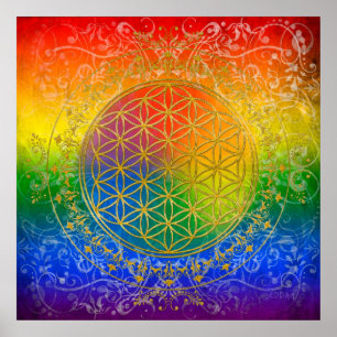 Livets blomma - Ornament Rainbow guld Poster