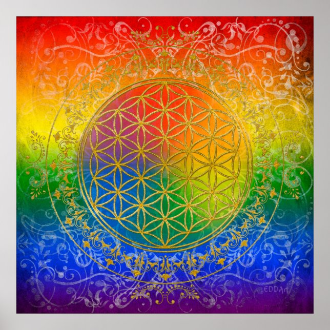 Livets blomma - Ornament Rainbow guld Poster (Framsidan)