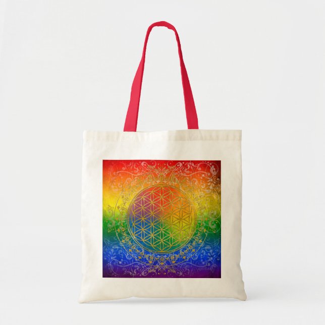 Livets blomma - Ornament Rainbow guld Tygkasse (Framsidan)