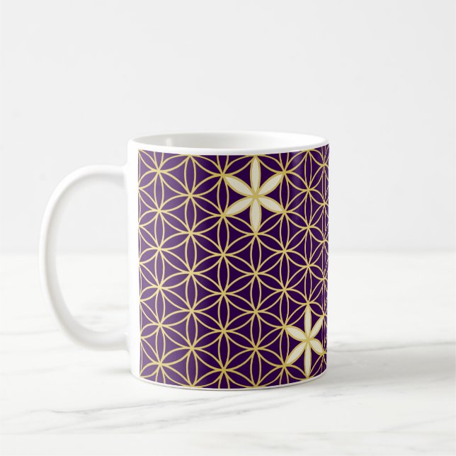 Livets blomma - sömlös mönster - gyllene kaffemugg (Vänster)