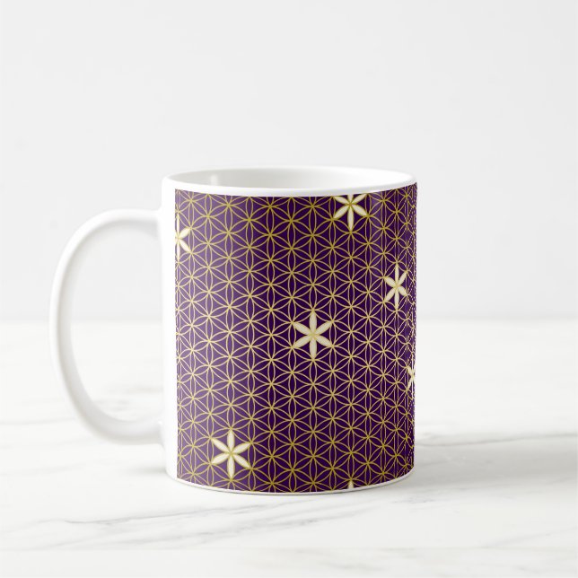 Livets blomma - sömlös mönster - gyllene kaffemugg (Vänster)
