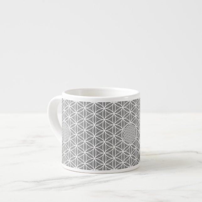 Livets blomma - sömlöst vitt + din rygg espressomugg (Framsida vänster)