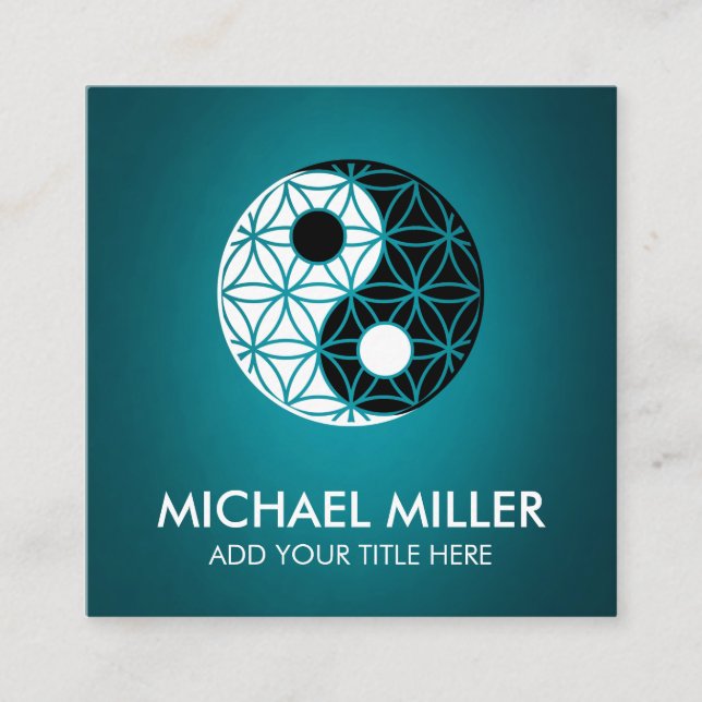 Livets blomma - Yin Yang symbol Square Business C Fyrkantigt Visitkort (Framsida)
