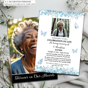 Livets Firande 2 Bilder Begravning Blå Blommor Inbjudningar