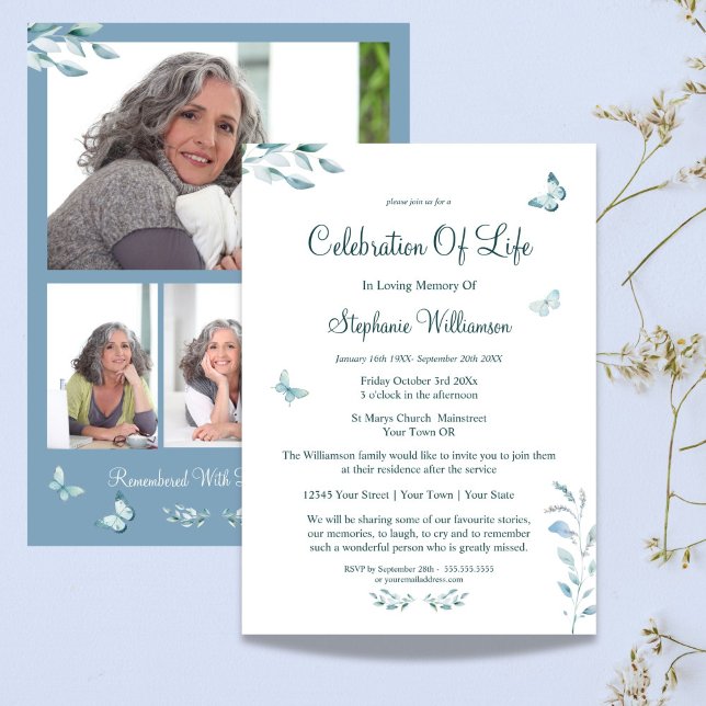 Livets Firande 4 Foto Fjäril  Begravning Inbjudningar (Skapare uppladdad)