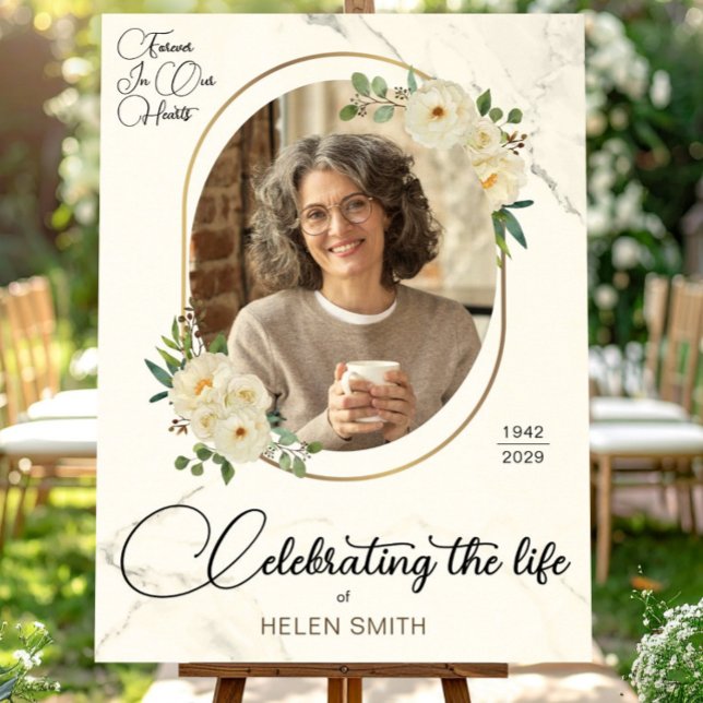 Livets firande, Blommig begravnings minnesfoto Poster (Celebration of Life, Floral Funeral Memorial Photo Poster, Loss of Mother)