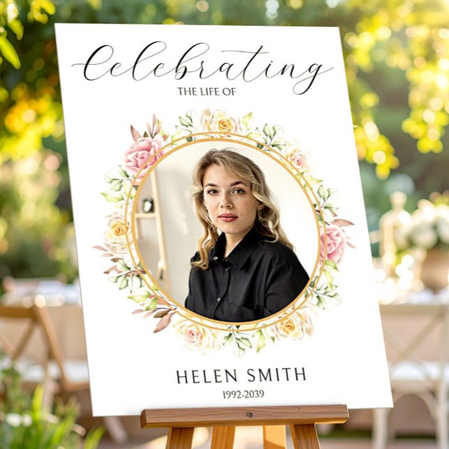 Livets firande, Blommig Foto Elegant Vitt Poster (Celebration of Life, Floral Photo Elegant White Poster, Loss of Sister, Remembrance Gift)
