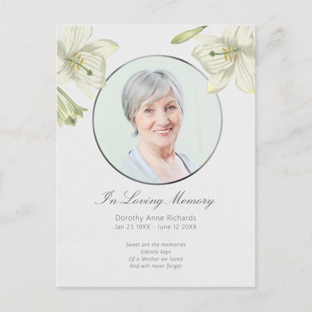 Livets Firande Blommig Lilja Foto Inbjudan (Framsida)