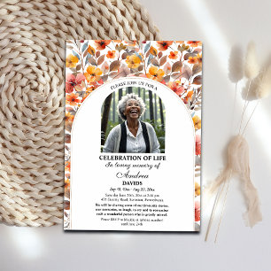 Livets firande Färgglad blomsterfoto Begravning Inbjudningar