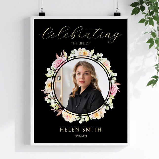 Livets Firande Foto Blommig Minnesgudstjänst Begra Poster (Celebration of Life Photo Floral Memorial Funeral Poster, Loss Of Sister, Remembrance Gift)
