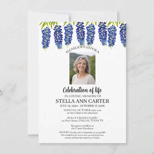 Livets firande Foto Bluebonnets Begravning  Inbjudningar (Framsida)