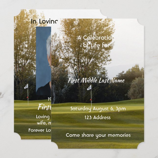 Livets firande  Golfare Golfbana Golf  Inbjudningar (Fram/baksida)