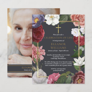 Livets firande Guld Kors Ros Blommig Foto Meddelande Vykort