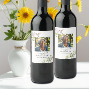 Livets firande Kolibri Blommor Vinflaska Etikett