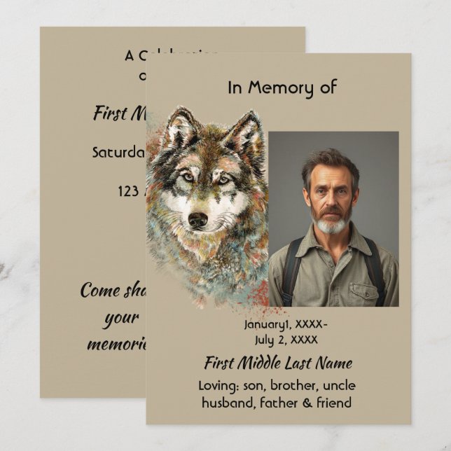 Livets firande Minnes Wolf Art Inbjudan (Fram/baksida)