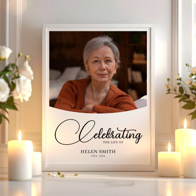 Livets firande - Minnesfoto Begravning Poster (Celebration of Life - Minimalist Memorial Photo Poster, Loss of Mother Gift)