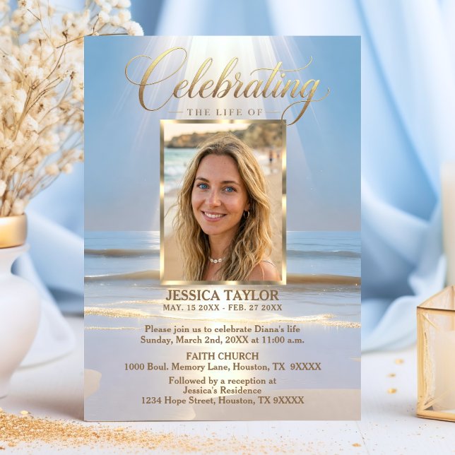 Livets firande Minnesstrand Ocean & dikt Inbjudningar (Celebration of Life Memorial Beach Ocean & Poem Invitation)