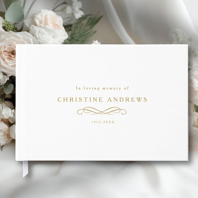 Livets Firande Minnesstund–Elegant Minimal Vit Gästböcker (Celebration of Life Memorial–Elegant Minimal White Guest Book)