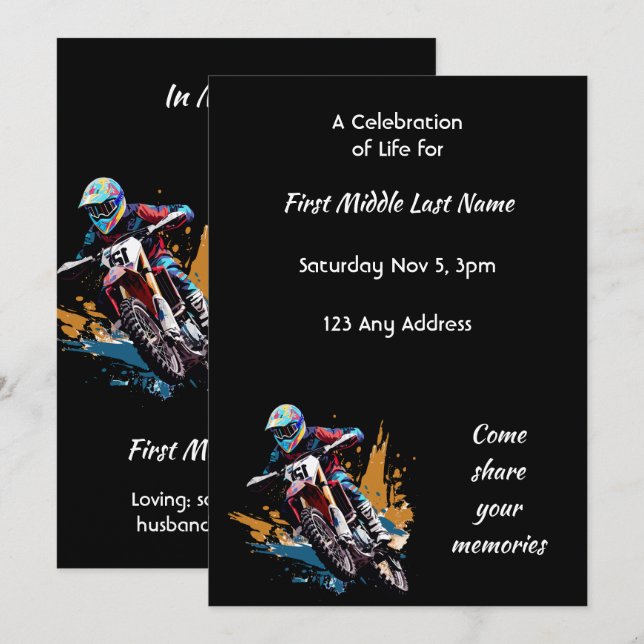 Livets firande Motocross Motorcykel Racing  Inbjudningar (Fram/baksida)